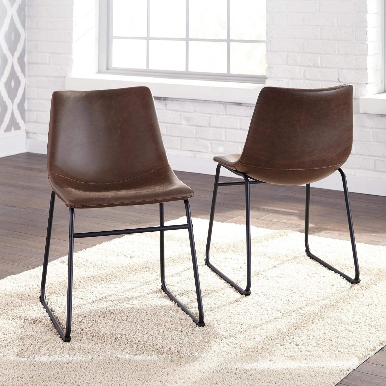 Signature Design by Ashley Mid Century Centiar 18.75" Dining Bucket Chair, 2 Count, Black and Brown