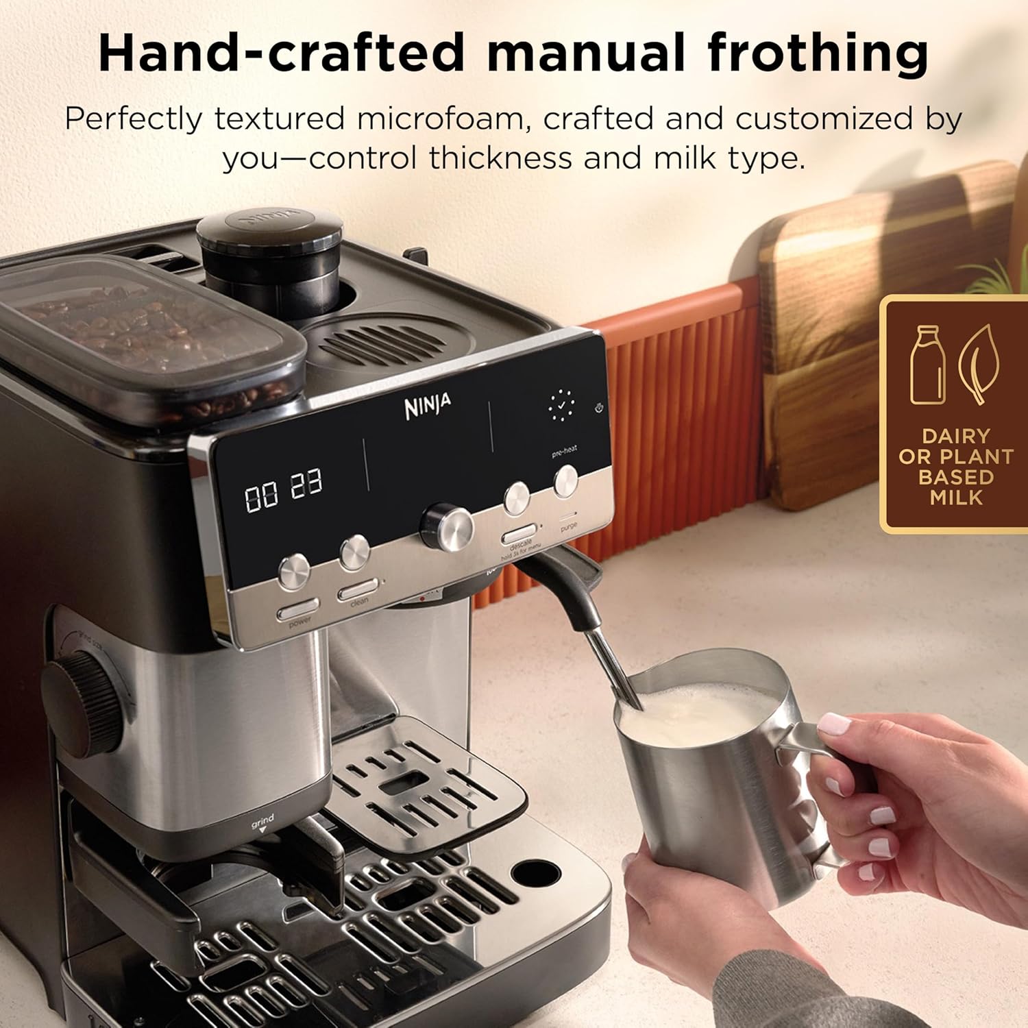 Ninja Luxe™ Café Mini | Espresso Machine & Drip Coffee | Built-in Burr Grinder, Precision Scale & Manual Steam Wand | Lattes, Cappuccinos & More | Stainless Steel | ES301