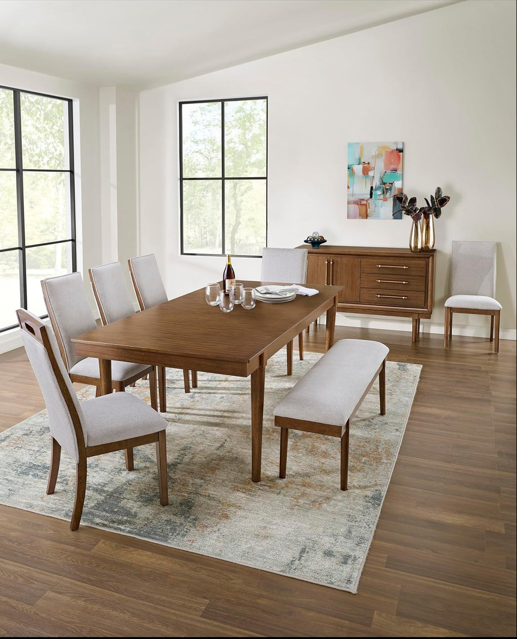 Signature Design by Ashley Lyncott Contemporary 2-Door Dining Server with Fixed Shelf and Felt-Lined Drawers, Light Brown
