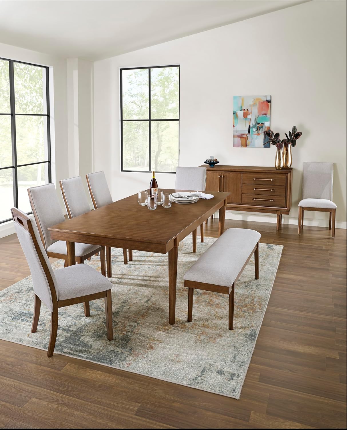 Signature Design by Ashley Lyncott Contemporary 2-Door Dining Server with Fixed Shelf and Felt-Lined Drawers, Light Brown