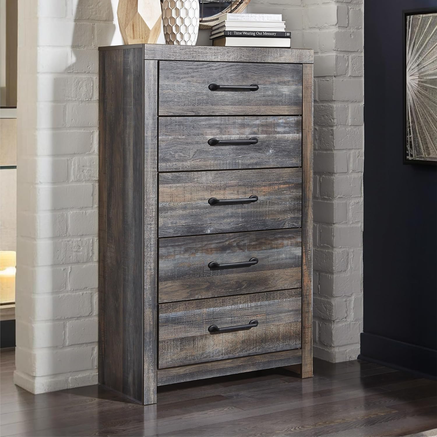 Signature Design by Ashley Drystan Casual 5 Drawer Chest, Dark Brown & Gray