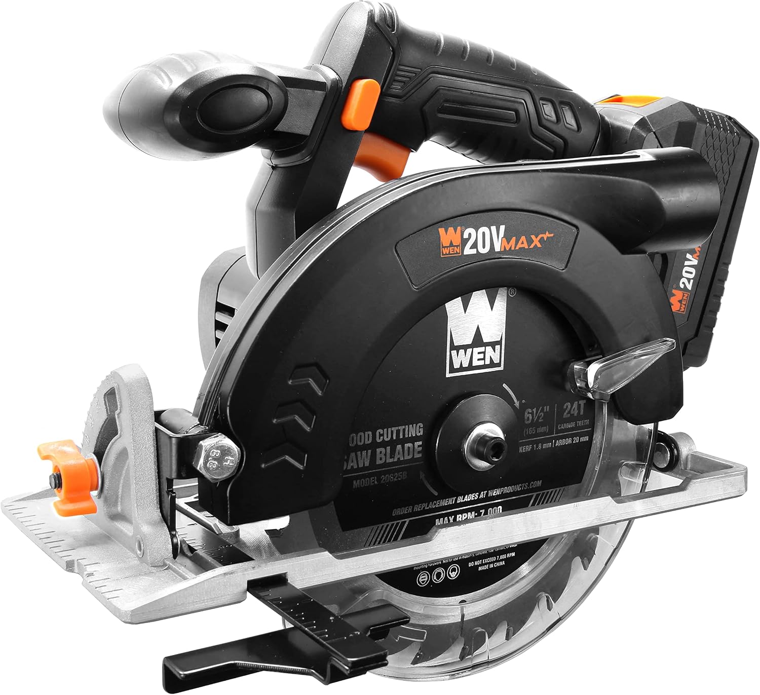 WEN Cordless Circular Saw, 6.5-Inch Blade with 20V Max 4.0 Ah Lithium-Ion Battery and Charger (20625)