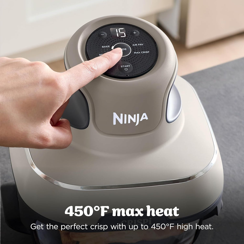 Ninja Crispi 4 in 1 Glass Air Fryer, 450°F, Non Toxic, 4QT and 6 Cup Containers with Lids, Dishwasher Safe, Stone, 1 Count, FN101ST
