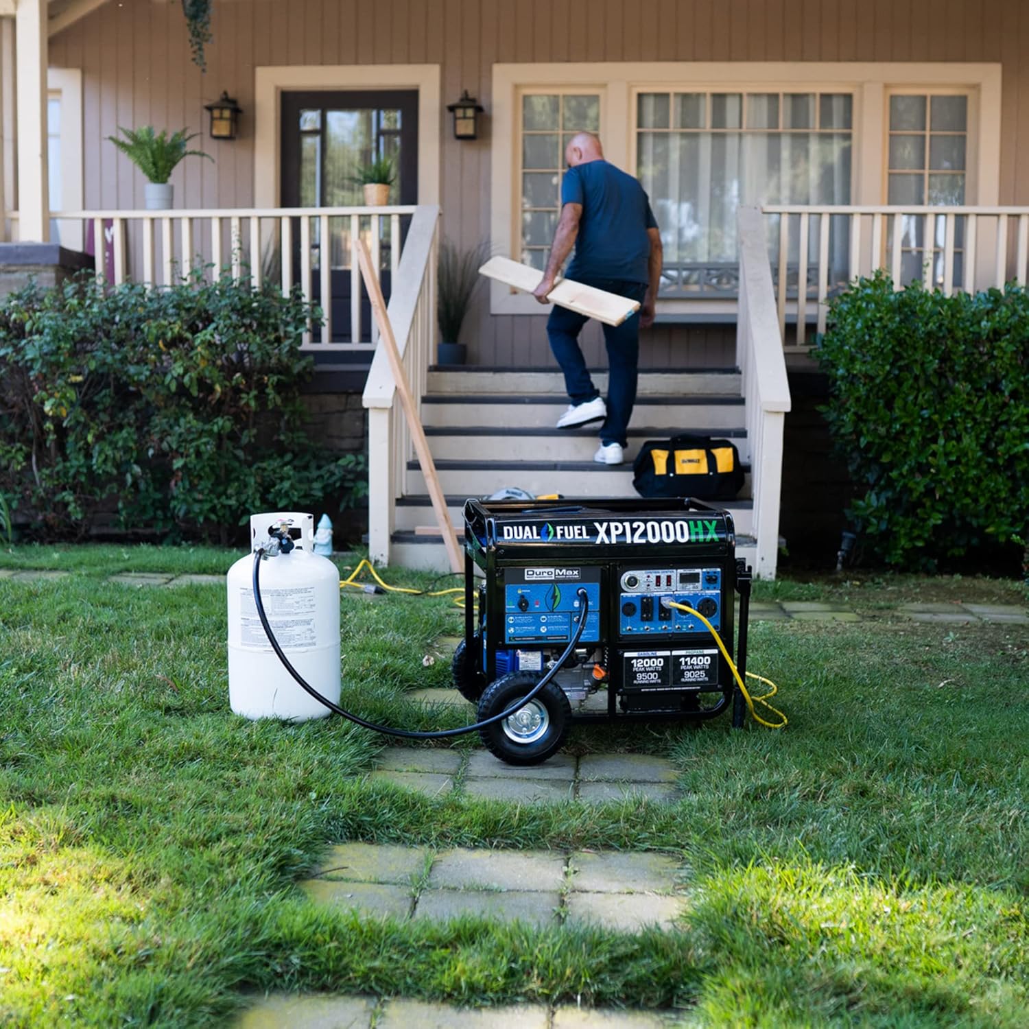 DuroMax XP12000HX 12,000-Watt Dual Fuel Portable Generator - Gas & Propane, Electric Start, Whole Home Power Backup, Transfer Switch Ready, RV & Emergency Ready
