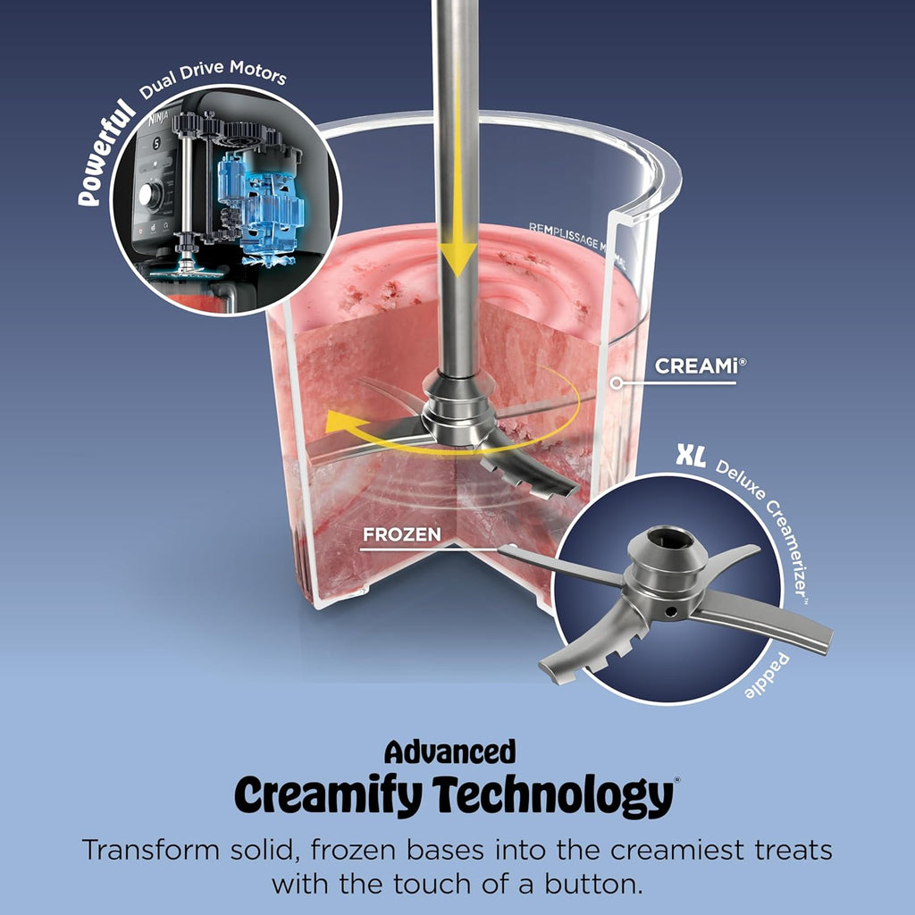 Ninja CREAMi Deluxe 11-in-1 Ice Cream and Frozen Treat Maker for Ice Cream, Sorbet, Frozen Drinks & More, with (2) XL Family Size Pint Containers, NC501C (Canadian Version)