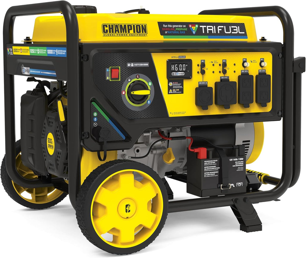 Champion Power Equipment 12,500-Watt Electric Start Tri Fuel Home Backup Portable Generator with Free 3-Year Warranty