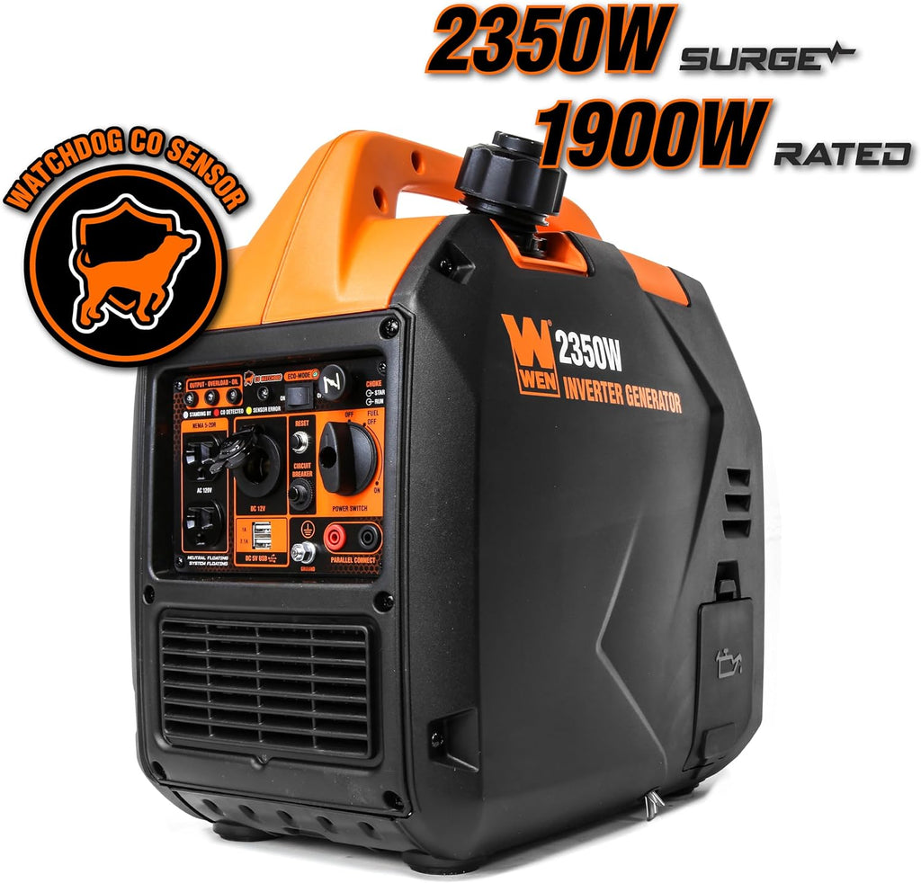 WEN 56235iX 2350-Watt Portable Inverter Generator with Fuel Shut Off and CO Sensor, Black