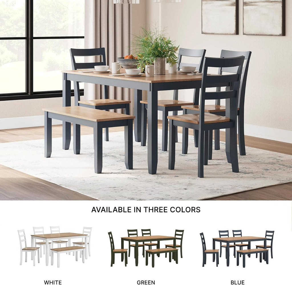 Signature Design by Ashley Gesthaven Casual Dining Room Table Set with 4 Chairs and Bench, Set of 6, Mango Wood, 30.25" Table Height, Blue & Light Brown