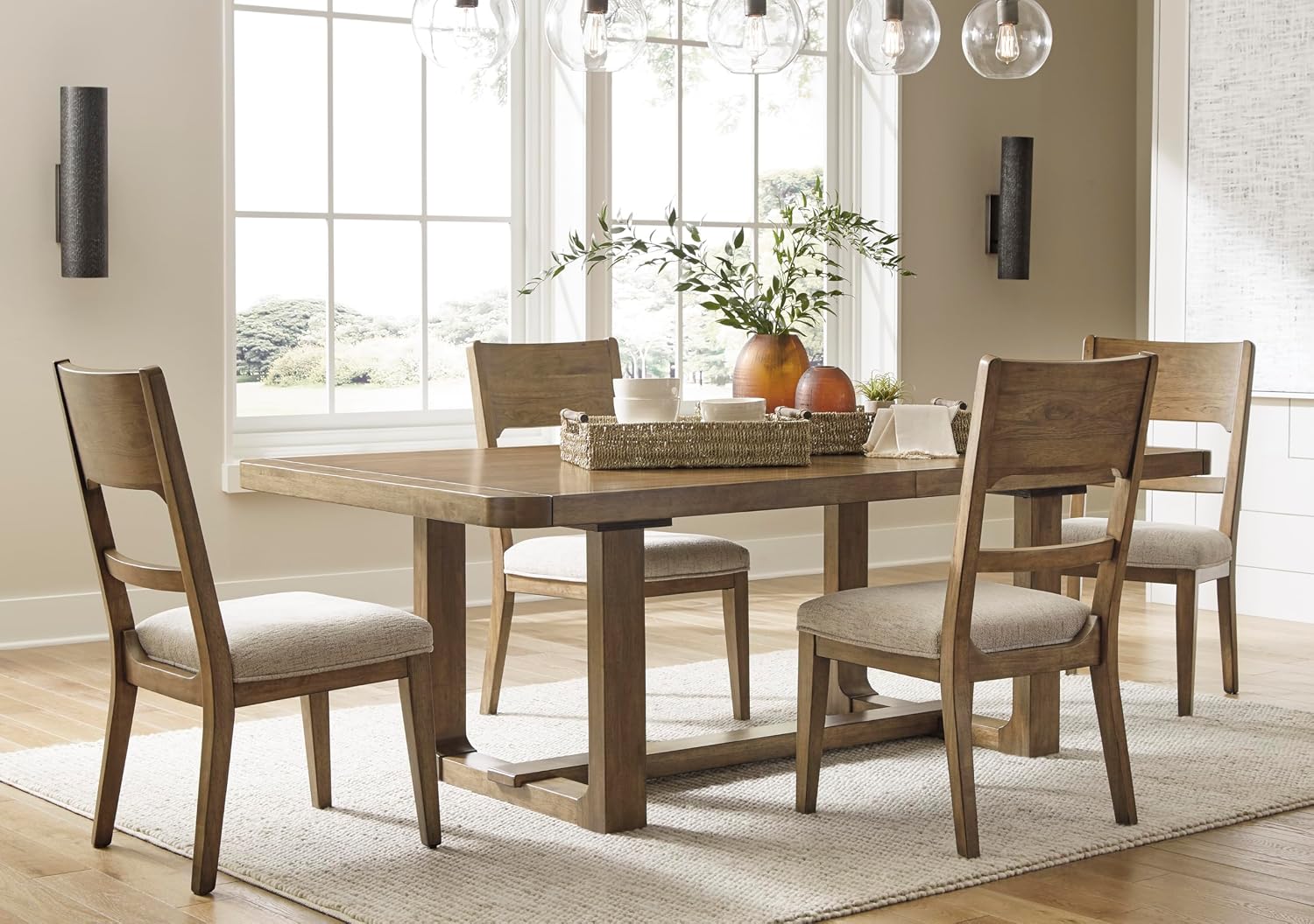 Signature Design by Ashley Cabalynn Upholstered Dining Chairs – Set of 2 Comfortable Side Chairs for Kitchen & Dining Room, Farmhouse Modern Style, Brown/Tan Fabric, Solid Hardwood Frame