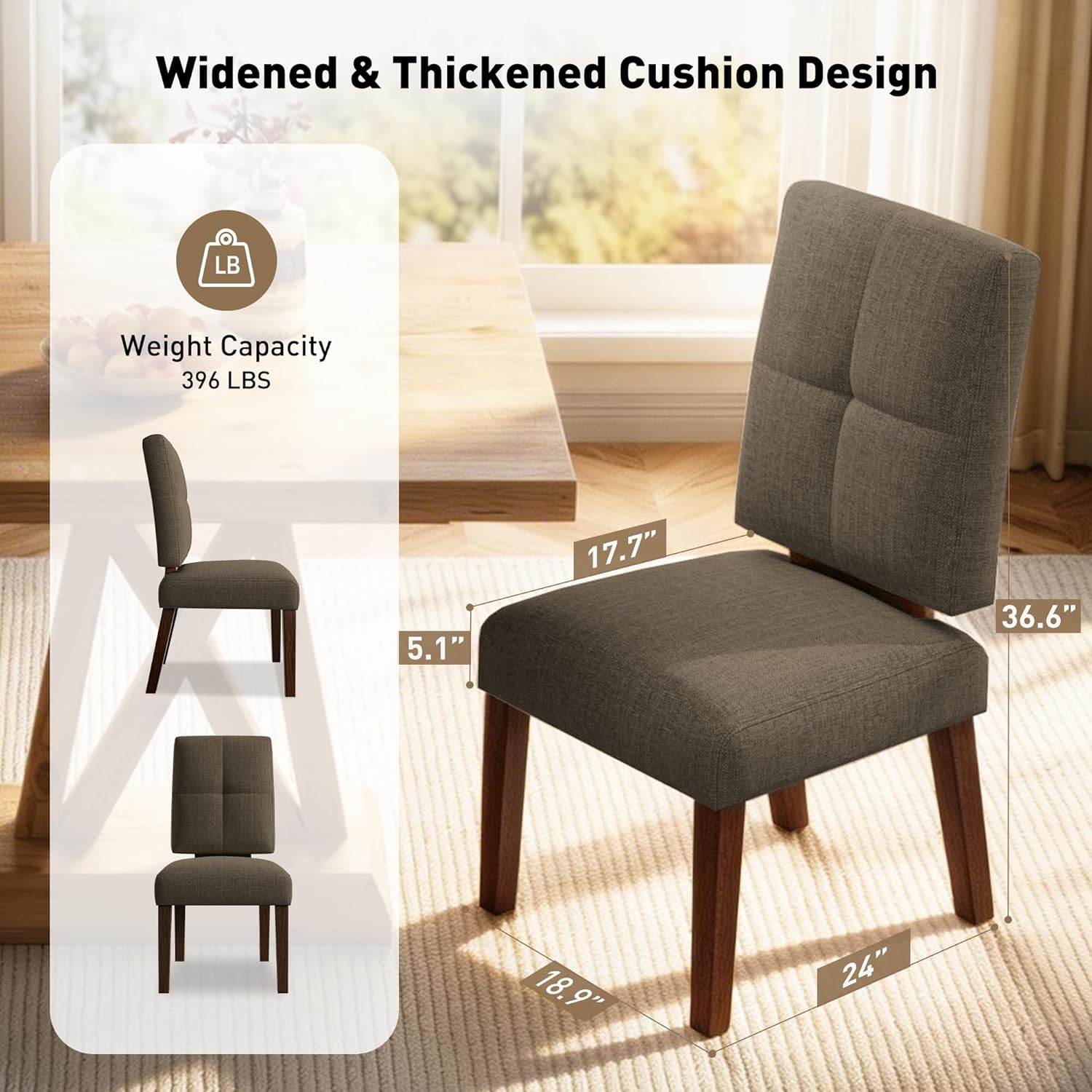 HOMRELEXA Wooden Dining Chairs Set of 4, Dining Room Chairs with Wood Legs, Cloud-Like Cushion & Reinforcement Structure Design for Kitchen/Living Room/Restaurant, Easy Assembly