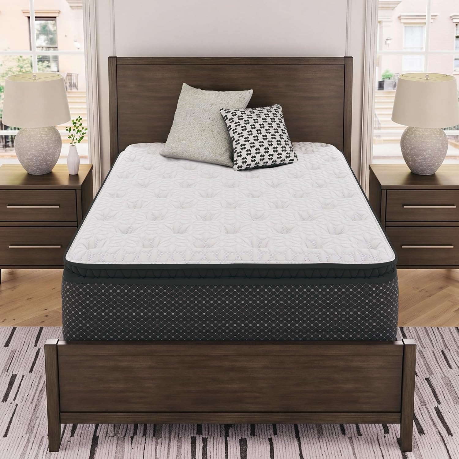 Signature Design by Ashley Queen Pillow Top 13 ' Pillow Top Hybrid Mattress with Gel Memory Foam, Edge Support for Cool Sleep and Pressure Relief, Fiberglass-Free, Bed In A Box