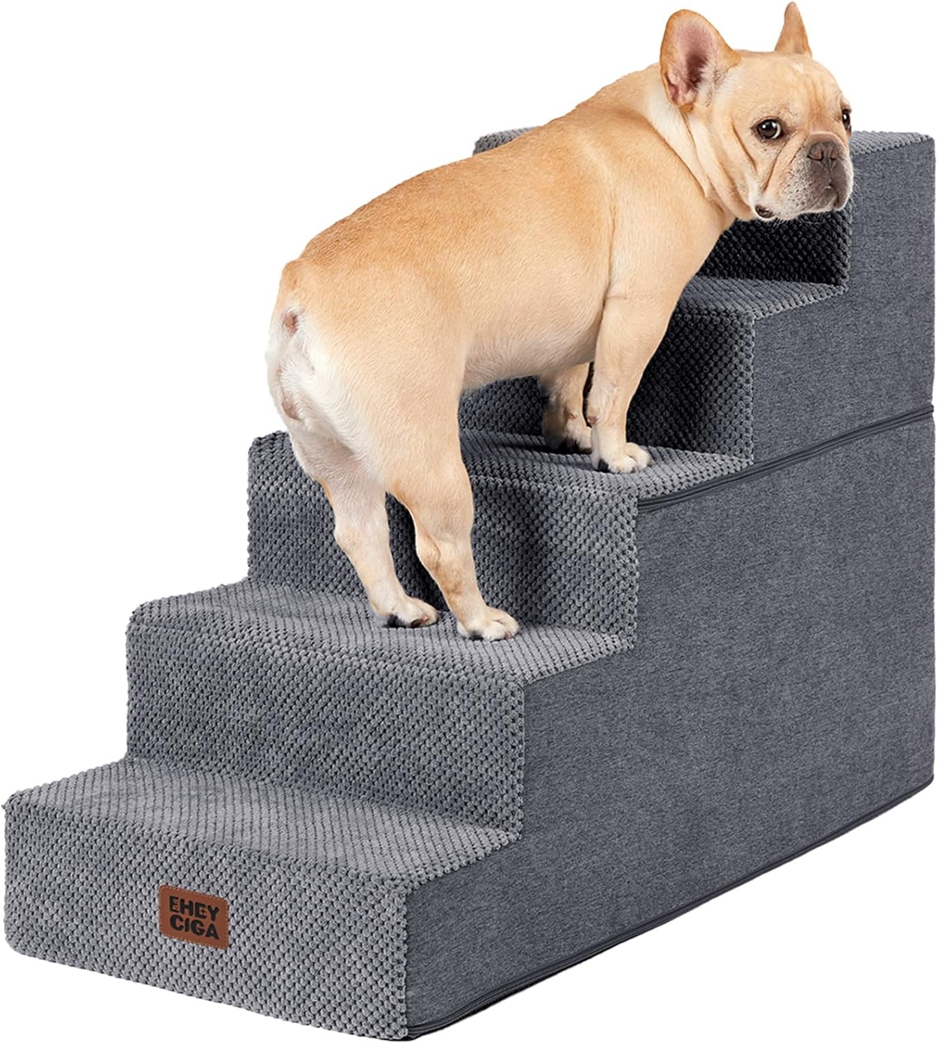 EHEYCIGA Dog Stairs for Bed 18" H, 4-Step Dog Steps for High Bed, Pet Steps for Small Dogs and Cats, Non-Slip Balanced Pet Ramp Indoor, Grey