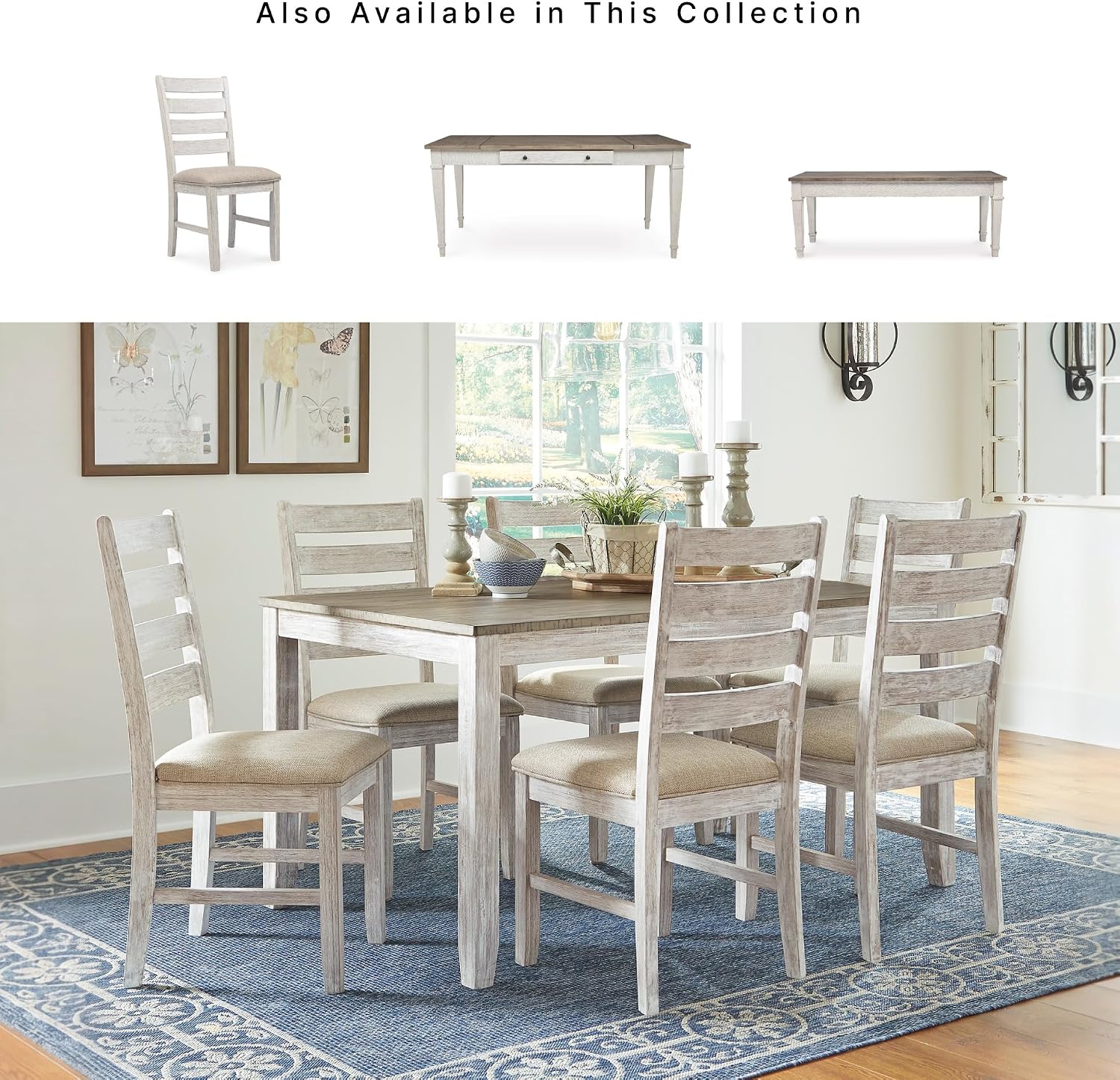 Signature Design by Ashley Skempton Modern Farmhouse Dining Room Chair, 2 Count, Ladderback Design, Wood, 17.75" W x 21.5" D x 38.63" H, White and Light Brown