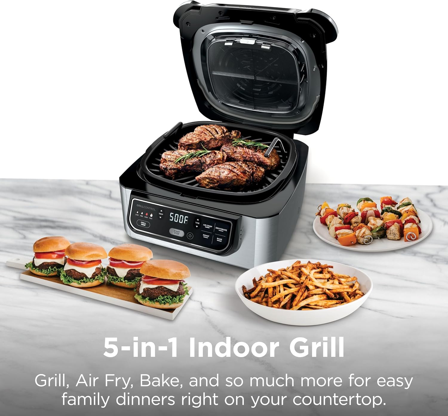 Ninja Foodi Indoor Grill & Air Fryer | 5-in-1 Grill, Air Fry, Roast, Bake, & Dehydrate | Cyclonic Grilling Technology | XL Capacity | Dishwasher Safe Parts | Black/Grey | AG301