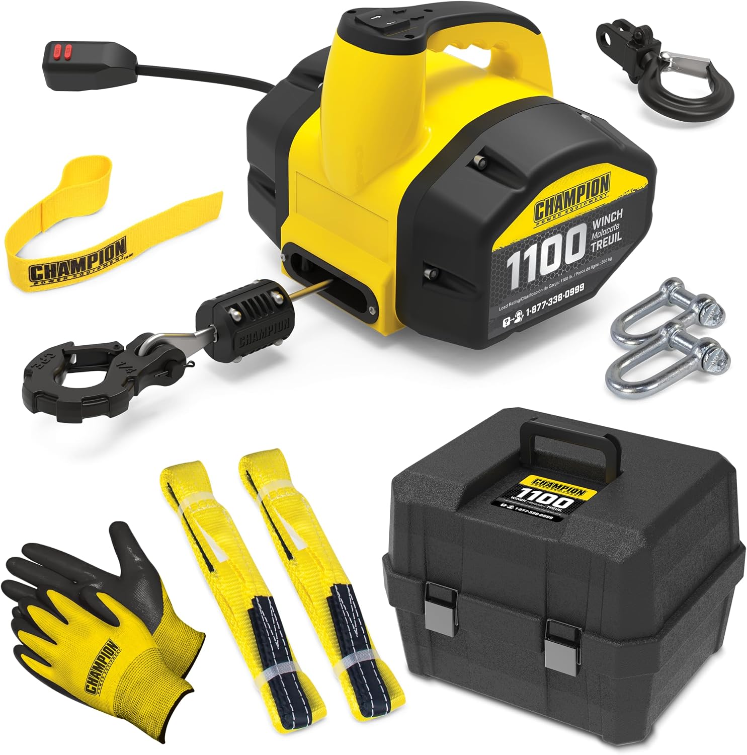 Champion Power Equipment 1100 lb. Portable 120-Volt Electric Winch Kit with Pulling and Lifting Capability