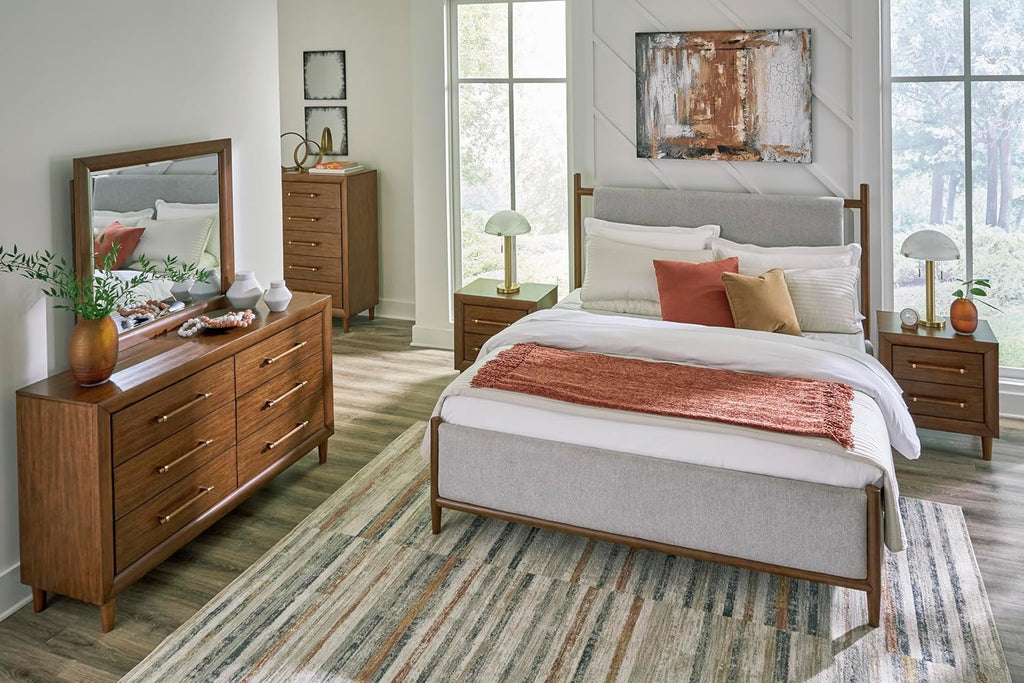 Signature Design by Ashley Lyncott 2 Drawer Nightstand, Power Supply, USB-A and USB-C Ports, Hardwood Solids, 24.63" W x 17" D x 26.88" H, Medium Brown