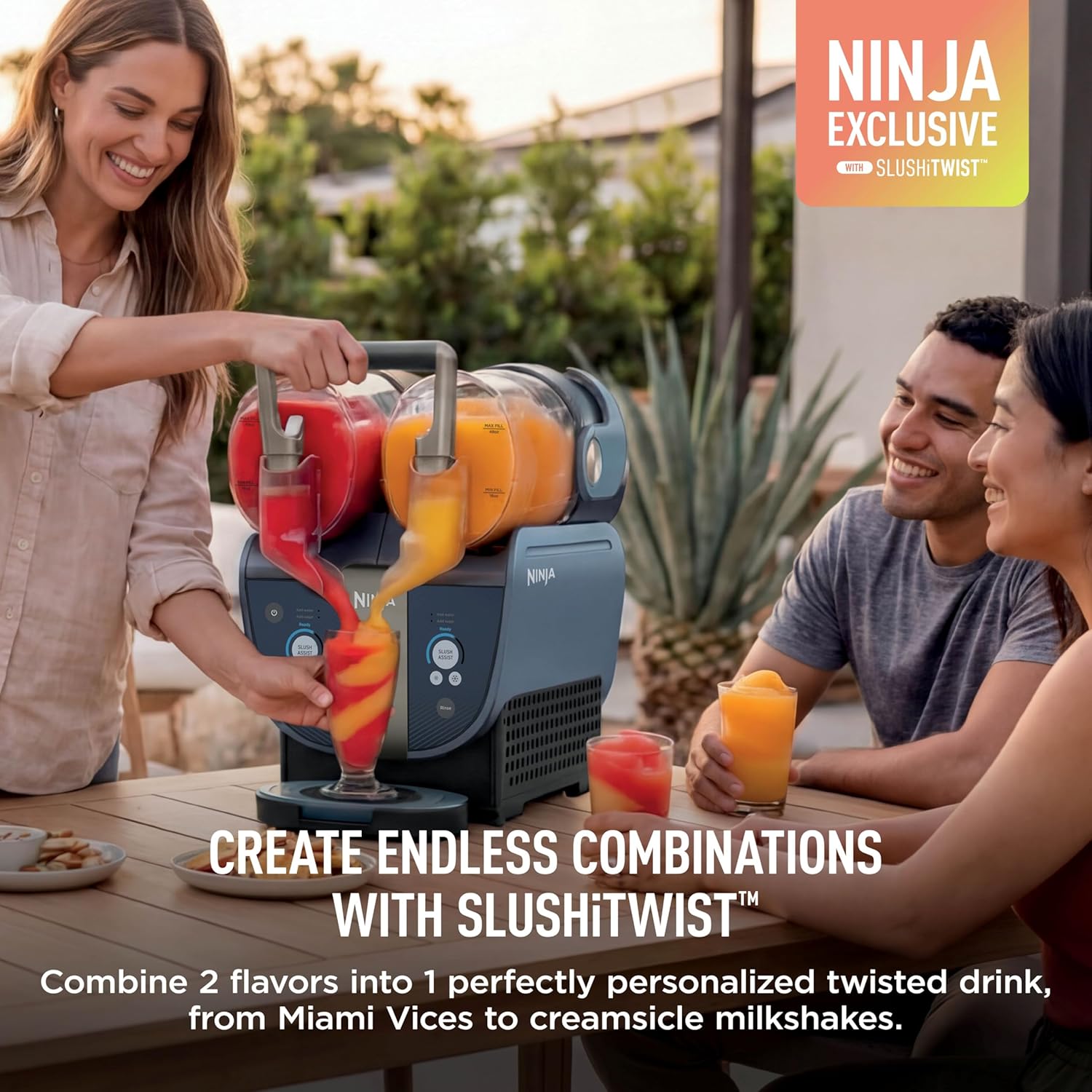 Ninja SLUSHi Twist Smart Frozen Drink Maker with Dual SlushAssist | Dual Barrel for 2 Flavors at Once | 144 oz |14 Temperature Controls, Frozen Cocktails, Margaritas, Slushies & More | Blue | FS701BL