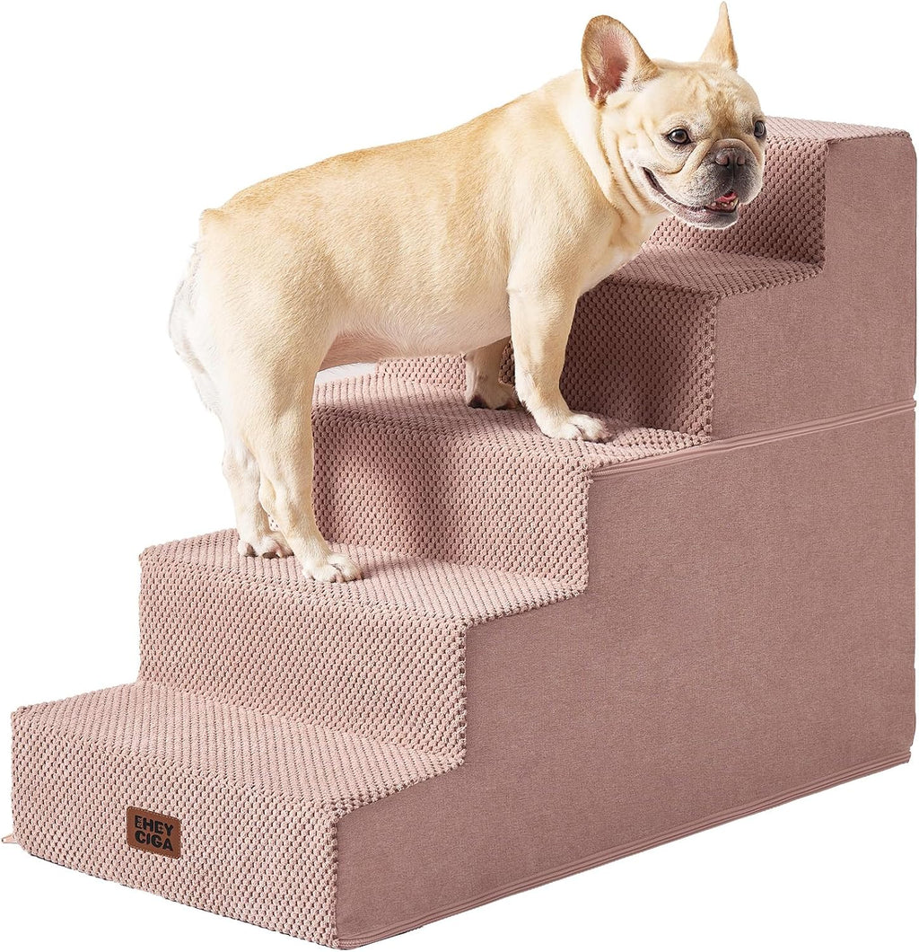 EHEYCIGA Dog Stairs for Bed 18" H, 4-Step Dog Steps for High Bed, Pet Steps for Small Dogs and Cats, Non-Slip Balanced Pet Ramp Indoor, Grey