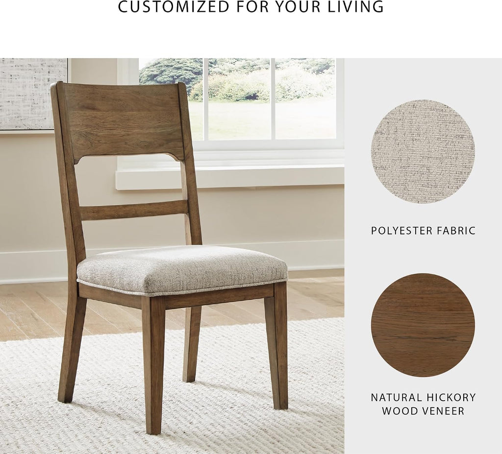 Signature Design by Ashley Cabalynn Upholstered Dining Chairs – Set of 2 Comfortable Side Chairs for Kitchen & Dining Room, Farmhouse Modern Style, Brown/Tan Fabric, Solid Hardwood Frame