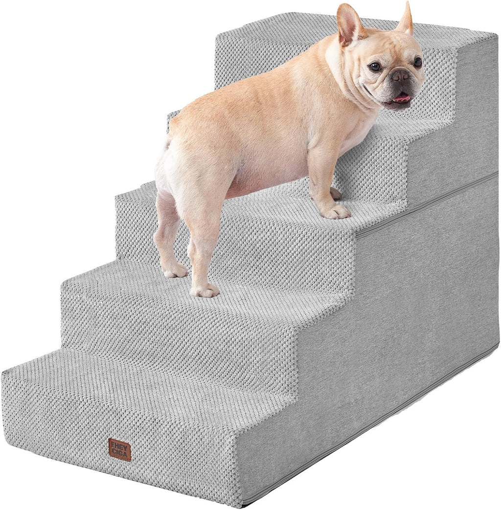 EHEYCIGA Dog Stairs for Bed 18" H, 4-Step Dog Steps for High Bed, Pet Steps for Small Dogs and Cats, Non-Slip Balanced Pet Ramp Indoor, Grey