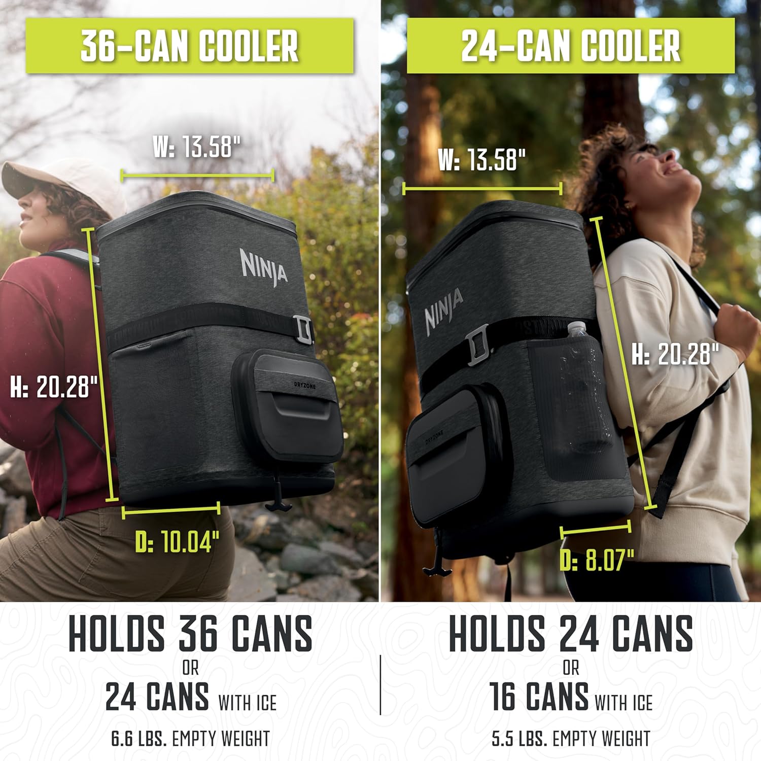 Ninja | Backpack Cooler | FrostVault Go 24 Can Soft Cooler | Leakproof Zipper with Built in Can Opener, 2 Ice Packs & Dry Storage Drawer | for Hiking, Camping & More | Charcoal Gray | FF124CG