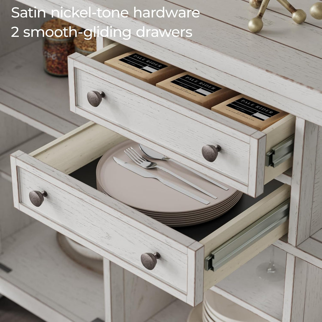 Signature Design by Ashley Robbinsdale Casual 4-Door Dining Server with Adjustable Shelves and Felt-Lined Drawers, White