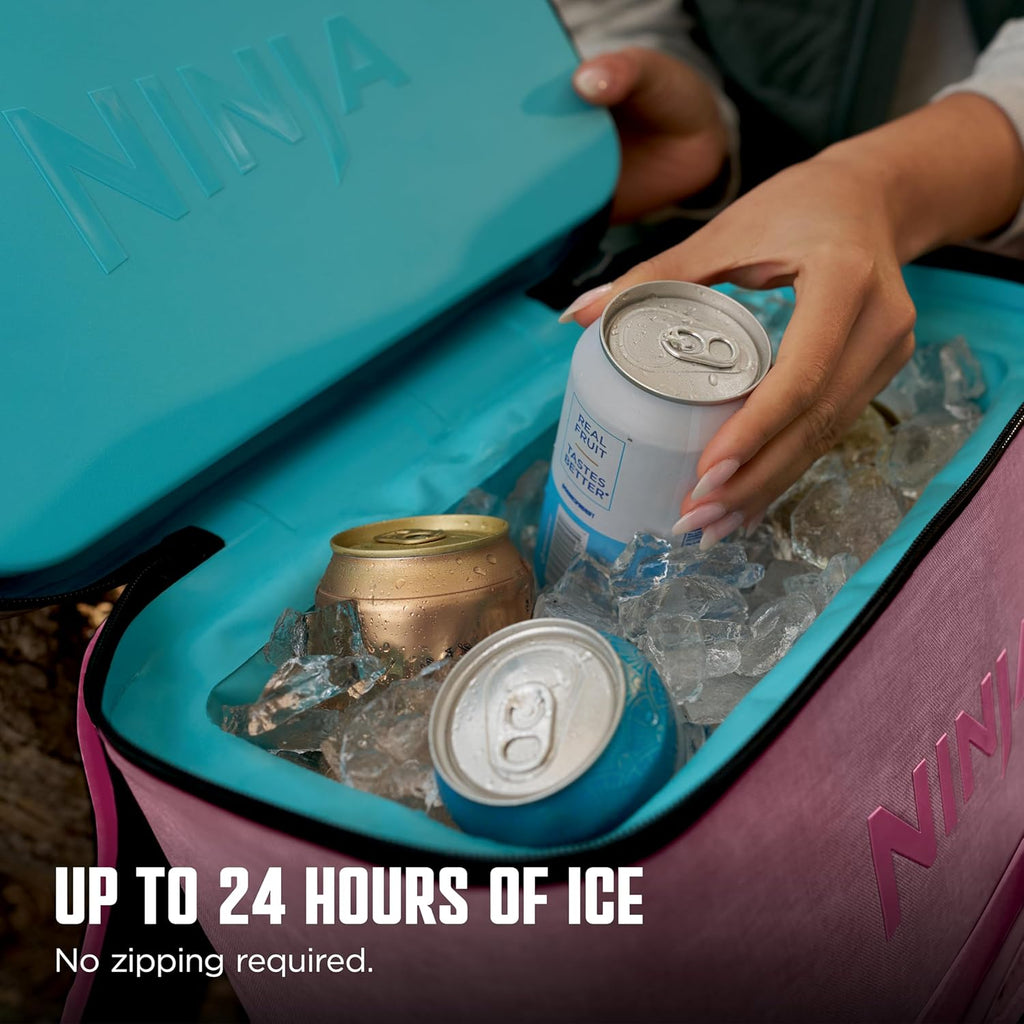 Ninja FrostVault Go Backpack Soft Cooler with Cold Dry Zone Storage, Ergonomic Backpack Straps for Lightweight Carrying, Premium Heavy Duty Insulated Cooler, Keeps Ice for Hours, Petal Pink, FF124PK