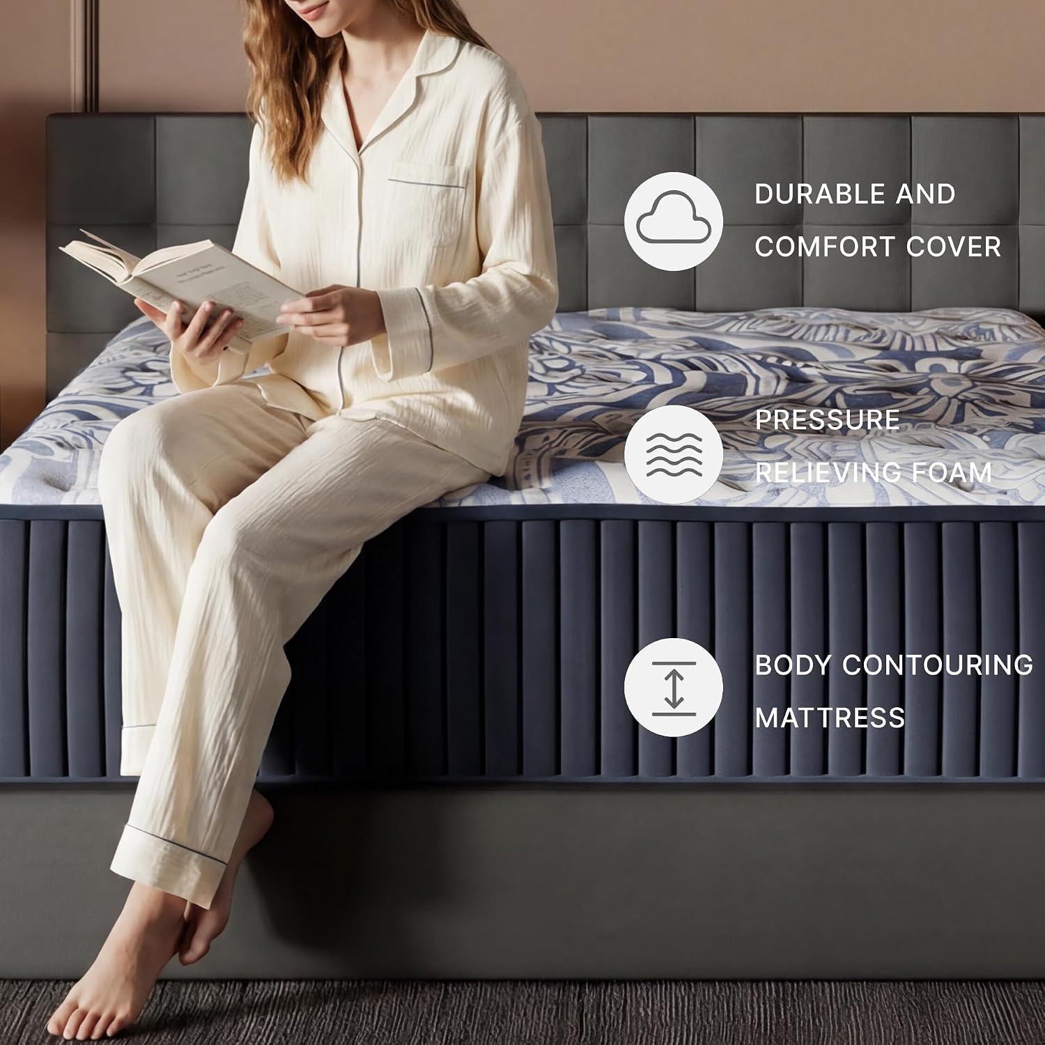 Signature Design by Ashley Firm Luxe 2.0 15 Inch Breathable Gel Latex Memory Foam Hybrid Mattress with Edge Support for Cool Sleep and Pressure Relief, Queen, Fiberglass-Free, Mattress in A Box