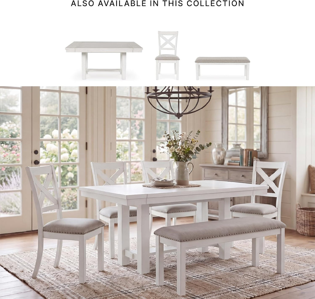 Signature Design by Ashley Robbinsdale Casual Upholstered Solid Wood Dining Chair with Nailhead Trim, Set of 2, White & Light Gray
