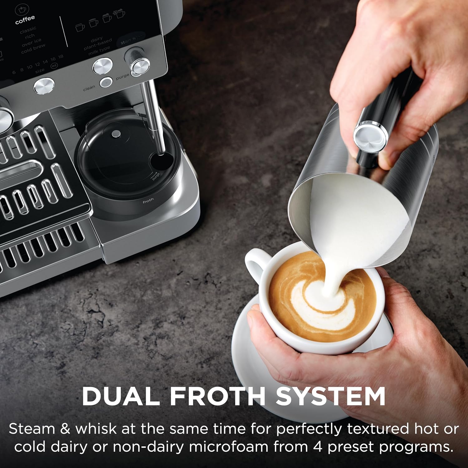 Ninja Luxe Café Premier 3-in-1 Espresso Machine, Drip Coffee, & Rapid Cold Brew | Built-in Coffee Grinder, Hands-Free Milk Frother, Assisted Tamper for Cappuccinos & Lattes | Gunmetal | ES601GM