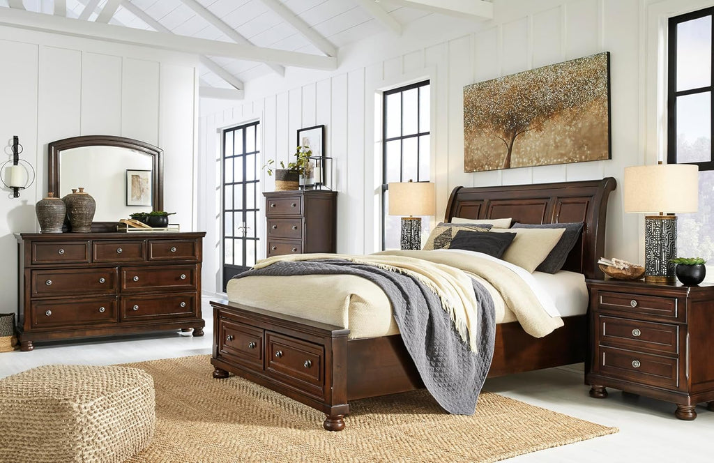 Signature Design by Ashley Porter Classic 2 Drawer Nightstand with Dovetail and Ball-bearing Construction, 29.88" Tall, Dark Brown