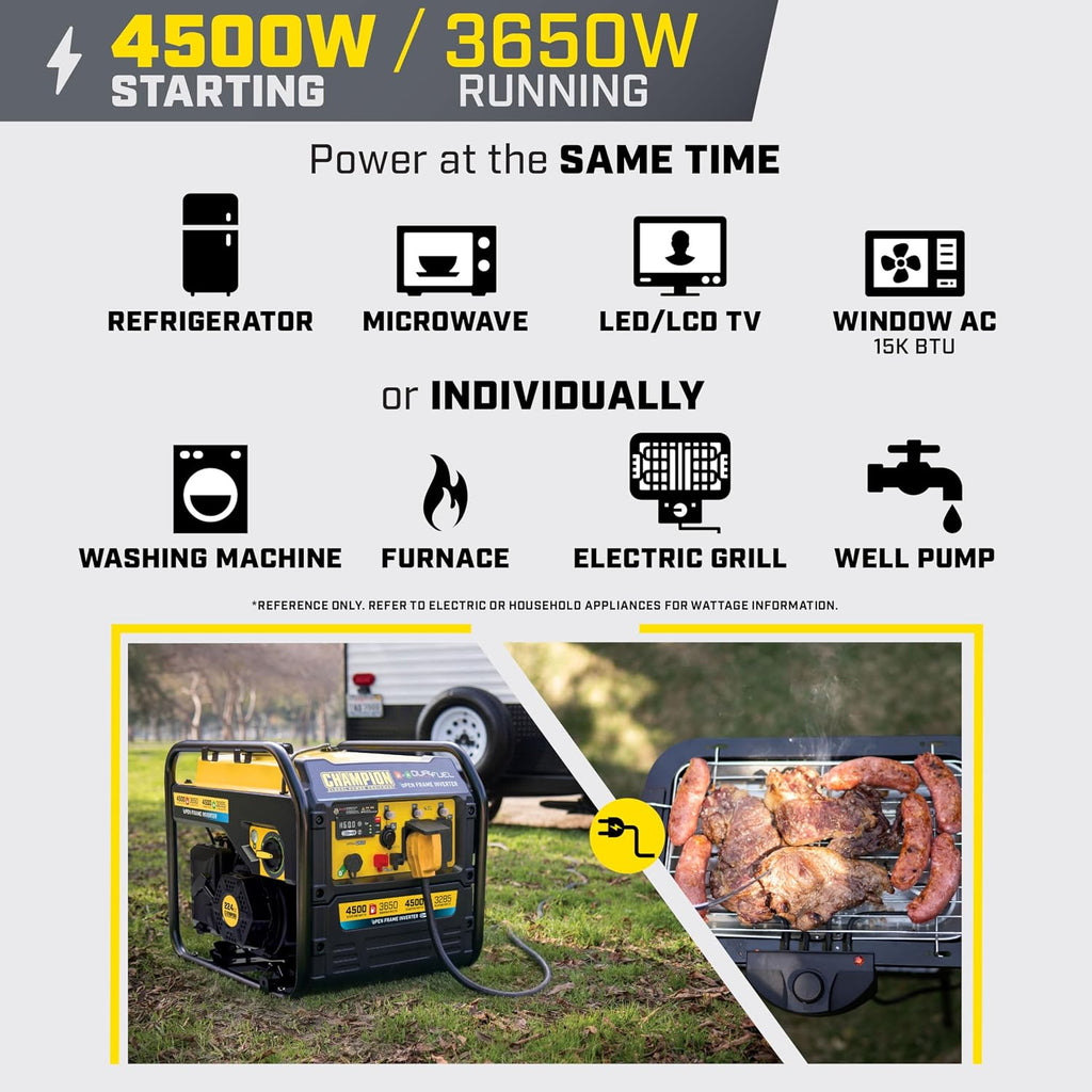 Champion Power Equipment 4,500-Watt Electric Start Dual Fuel RV Ready Portable Open Frame Inverter Generator with Quiet Technology and Free 3-Year Warranty