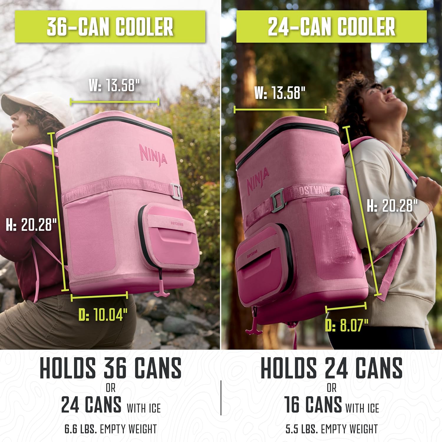 Ninja FrostVault Go Backpack Soft Cooler with Cold Dry Zone Storage, Ergonomic Backpack Straps for Lightweight Carrying, Premium Heavy Duty Insulated Cooler, Keeps Ice for Hours, Petal Pink, FF124PK