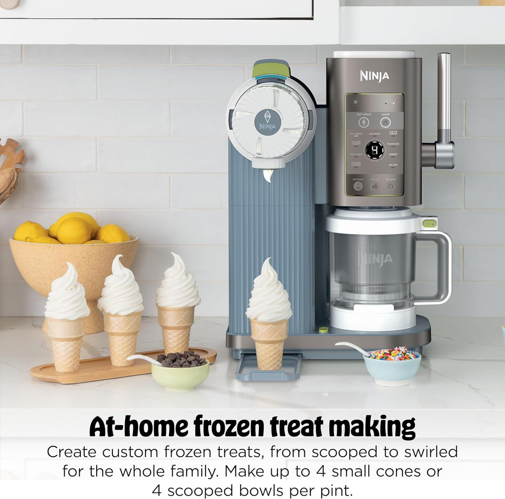 Ninja CREAMi Scoop & Swirl Ice Cream Maker, Soft Serve Desserts, Sorbet, Milkshakes, Frozen Yogurt and More, 13-in-1 Programs, Includes Handle and Two 16 oz 2-in-1 Pints, Blue, NC701ND