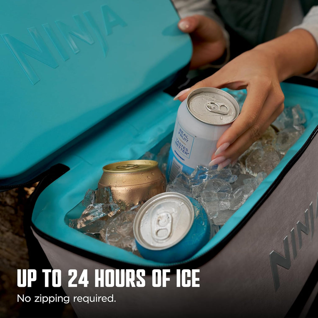 Ninja | Backpack Cooler | FrostVault Go 24 Can Soft Cooler | Leakproof Zipper with Built in Can Opener, 2 Ice Packs & Dry Storage Drawer | for Hiking, Camping & More | Birch Beige | FF124CS
