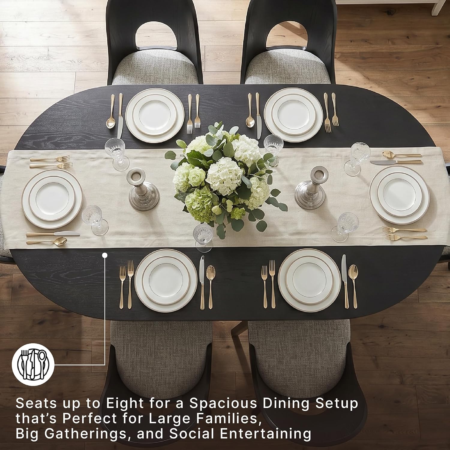 Signature Design by Ashley Rowanbeck Minimalist Dining Table for 8 People, Black