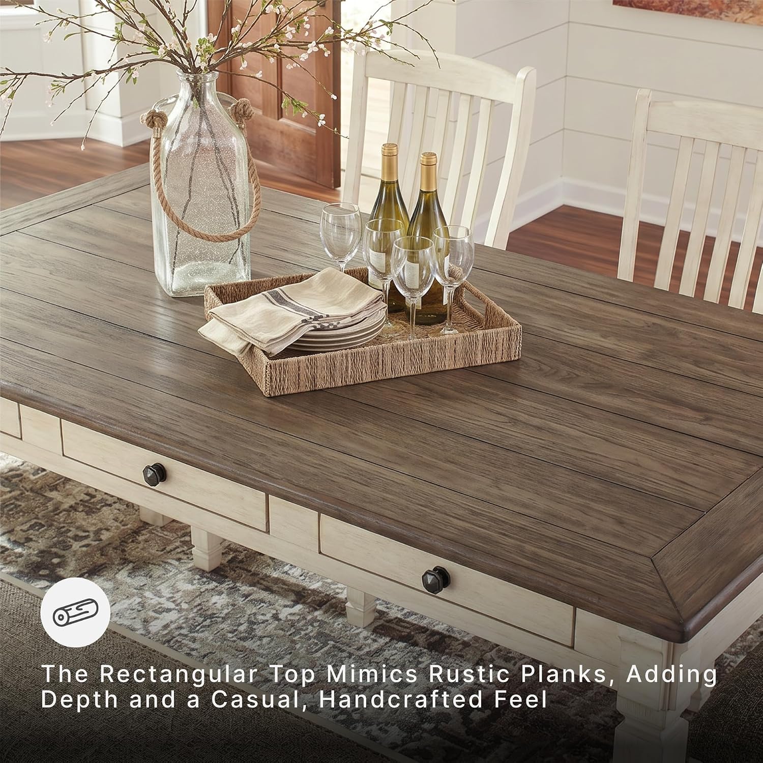 Signature Design by Ashley Bolanburg Dining Table, 2-Tone Farmhouse Style With 6 Built-In Storage Drawers, Wood & Engineered Wood Construction, Seats Up To 6, White/Brown
