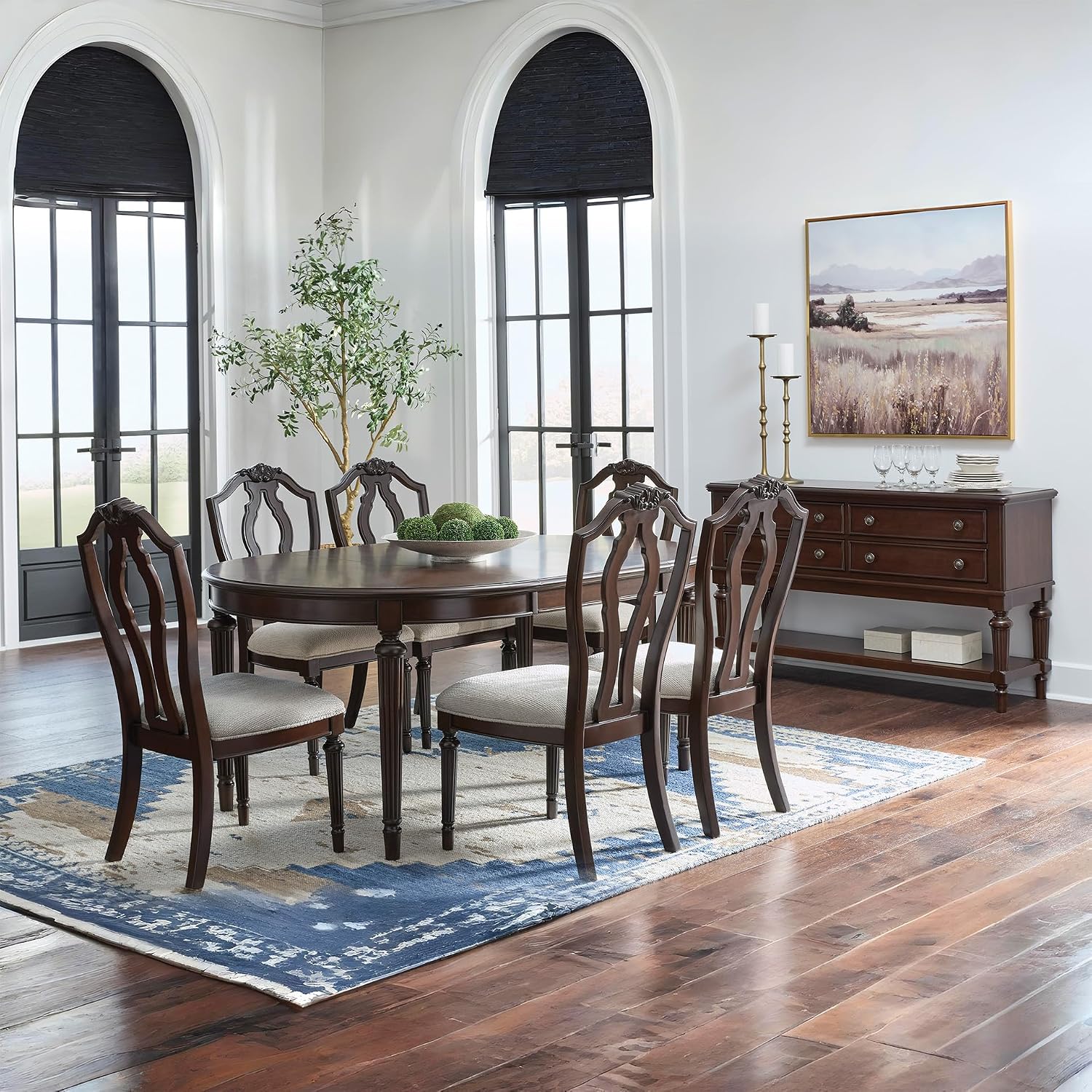 Signature Design by Ashley Traditional Upholstered Side Chairs, Dining Chairs Set of 2, Hardwood and Engineered Wood Frame with Cherry Brown Finish, Ideal for Formal Dining Rooms, Tan