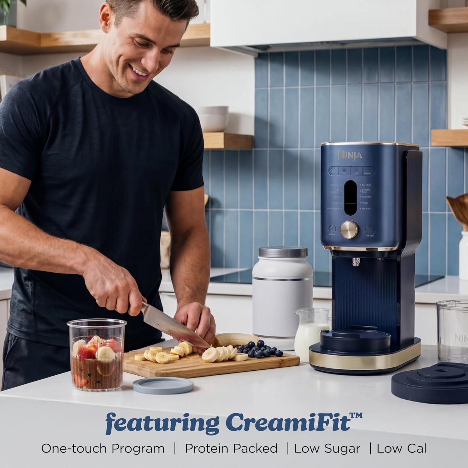 Ninja® CREAMi® XL 11-in-1 Ice Cream Maker for Ice Cream, Sorbet, Gelato & More, Now Featuring Dariy Free, Smoothie Bowl, and CreamiFit™, Includes (2) Family-Sized 24.oz Tubs, Navy, NC601