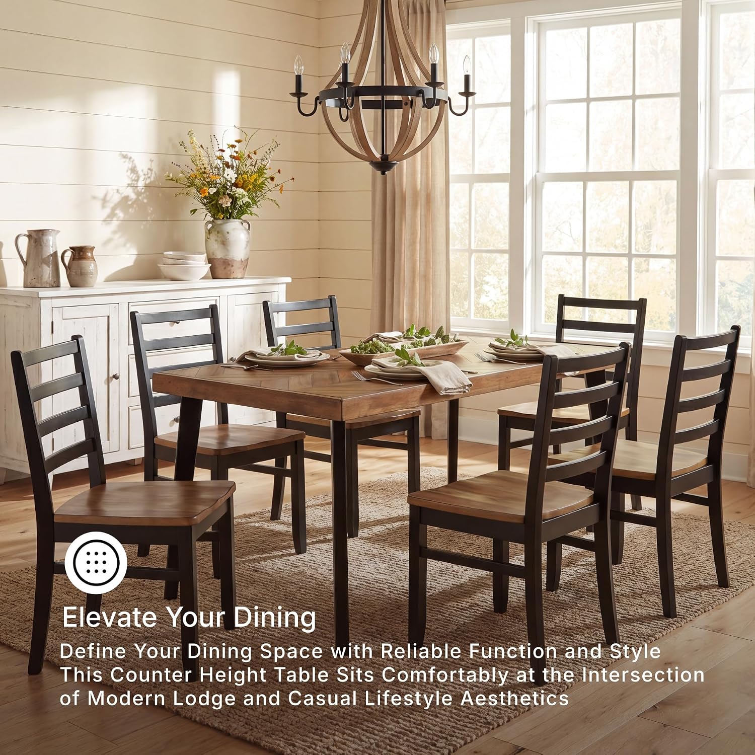 Signature Design by Ashley Blondon Rectangular Dining Room Table Set with 6 Chairs, Chevron Pattern, Tapered Legs, Seats 6, Wood, 60" Long, Brown & Black