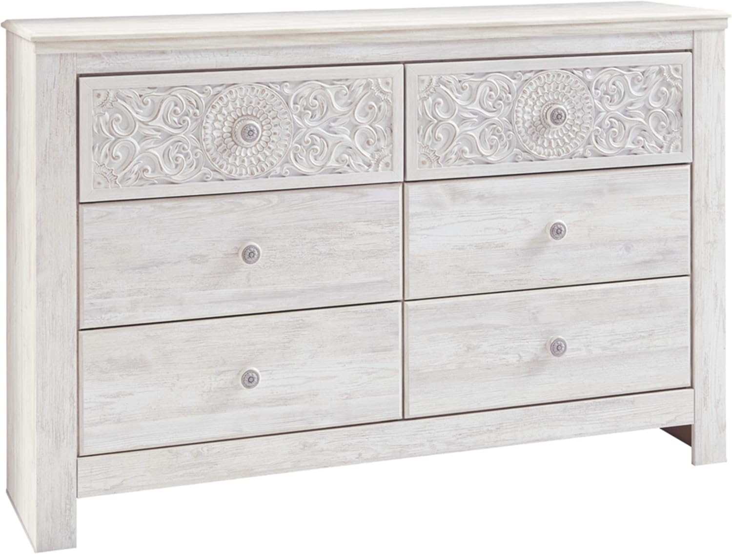Signature Design by Ashley Paxberry Boho 6 Drawer Dresser, Smooth-gliding Faux Laminate Lined Drawers, Wood, 61.26" W x 15.83" D x 40" H, Whitewash
