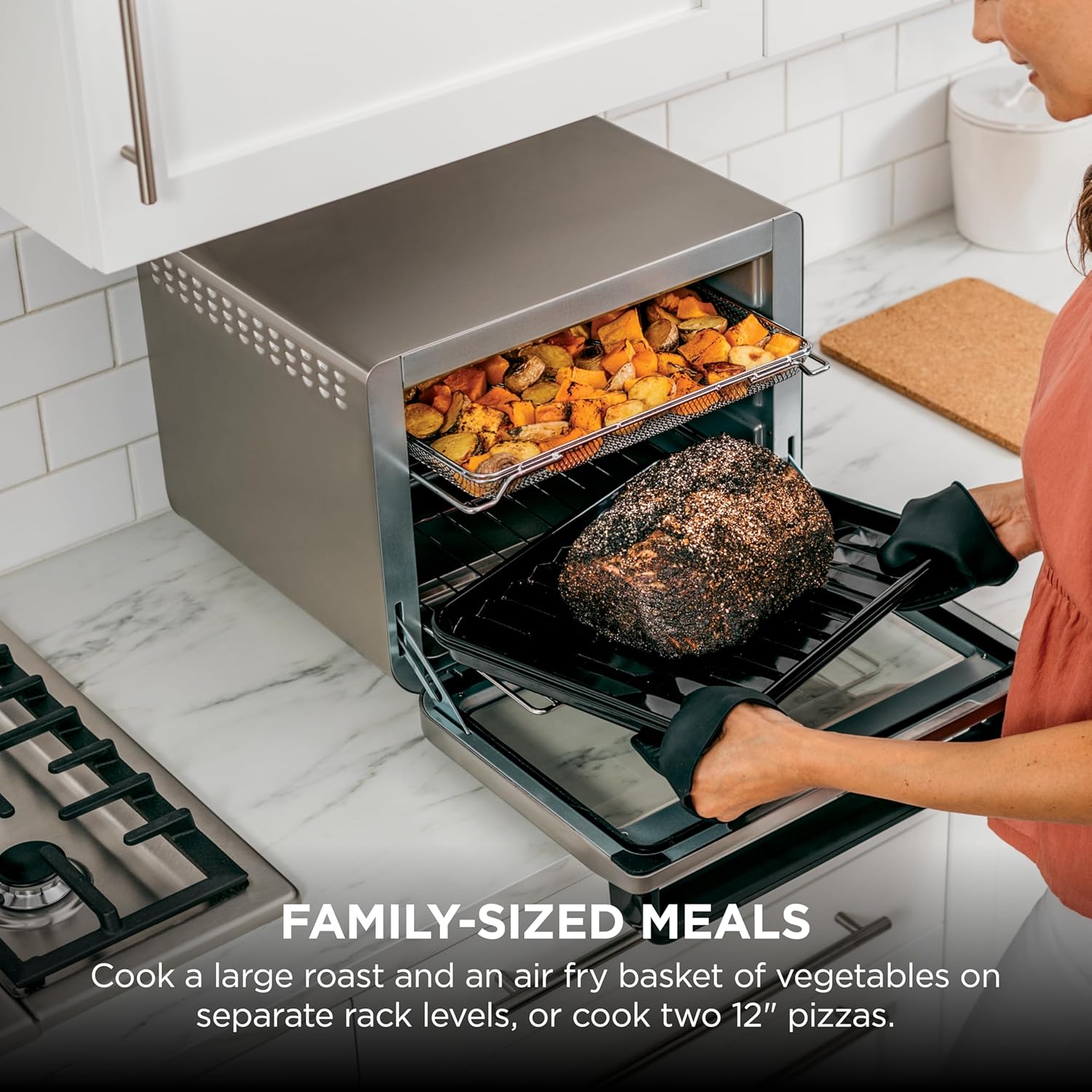 Ninja Air Fryer & Toaster Oven Combo | 10-in-1 Foodi XL Pro Air Fry Countertop Oven | Fit a 5-lb Chicken & Sheet Pan of Vegetables | Bake, Dehydrate, Toast & More |1800 Watts | Stainless Steel | DT201