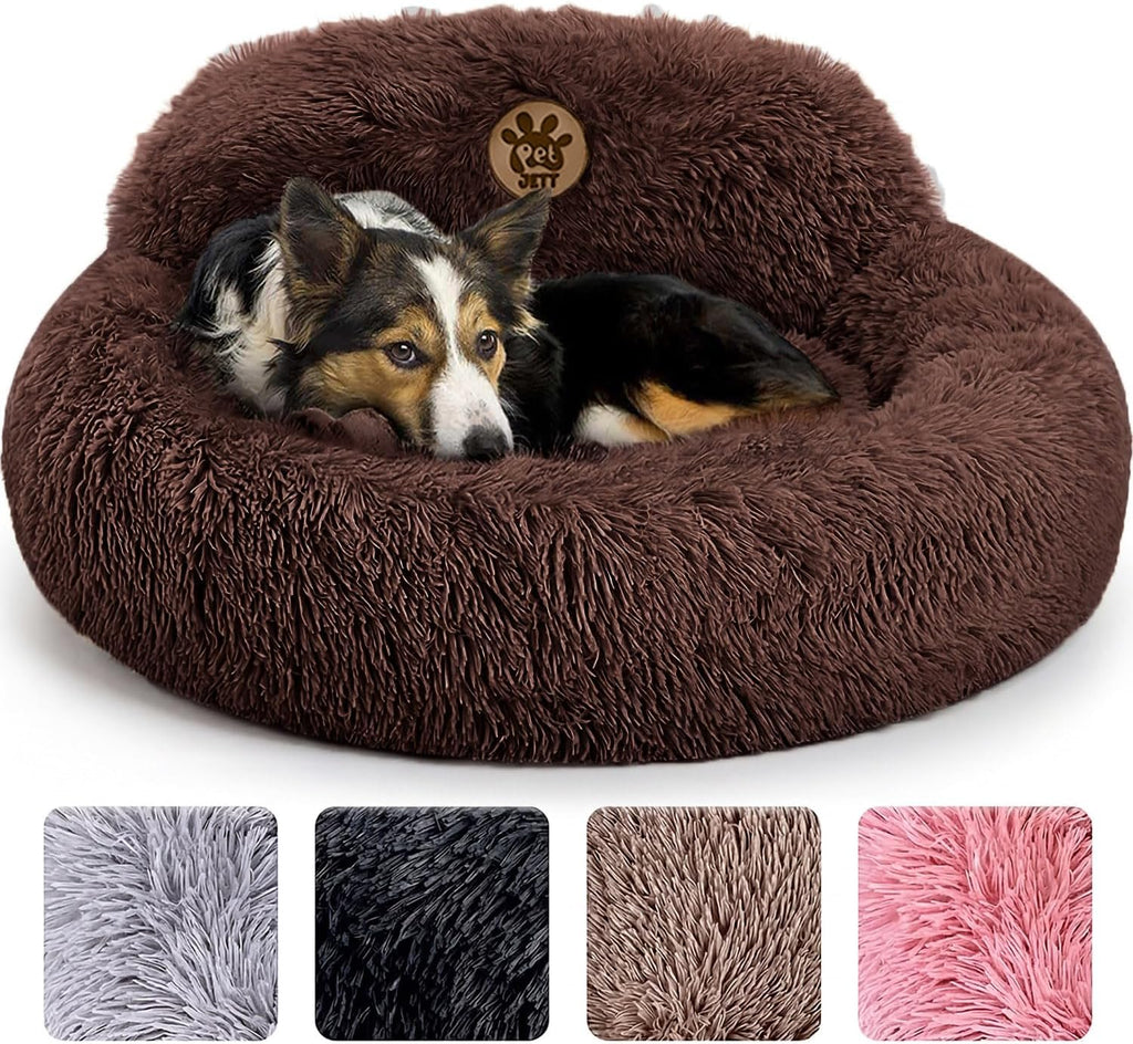 PetJett Calming Dog Bed Medium Size Dog - 30'' Donut Bed, Washable Dog Bed, Anti-Slip & Super Soft Fluffy Plush Round Dog Bed, Anti-Anxiety Premium Comfort Pet Bed, Fits Dogs Upto 45 lbs - Dark Grey