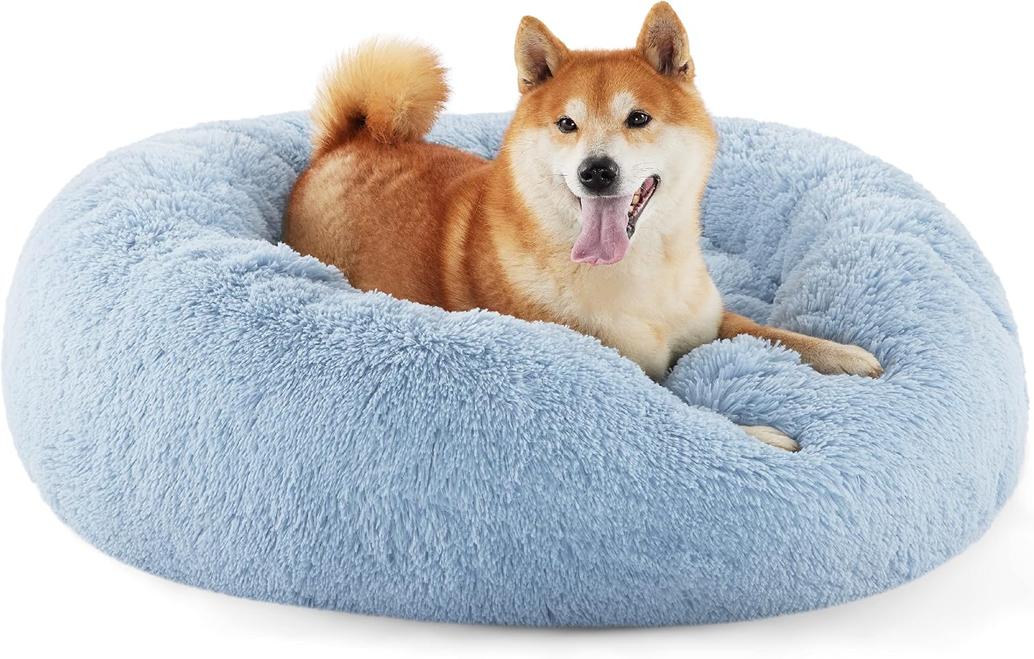 Bedsure Calming Dog Bed Medium Size Dog - Donut Washable Medium Pet Bed, 30 inches Anti-Slip Round Fluffy Plush Faux Fur Cat Bed, Fits up to 45 lbs Pets, Camel