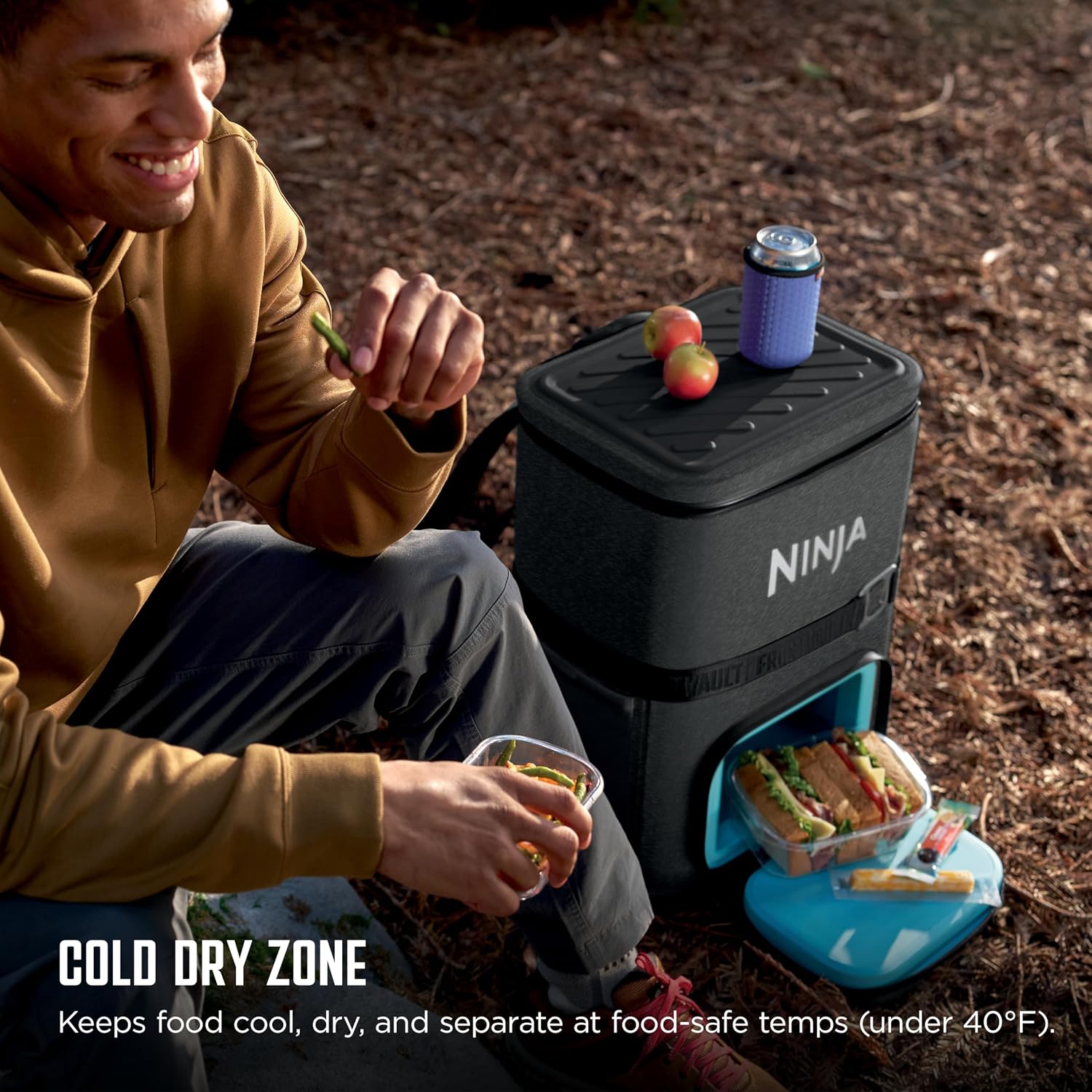 Ninja | Backpack Cooler | FrostVault Go 36 Can Soft Cooler | Leakproof Zipper with Built in Can Opener, 2 Ice Packs & Dry Storage Drawer | for Hiking, Camping & More |Charcoal Gray | FF136CG