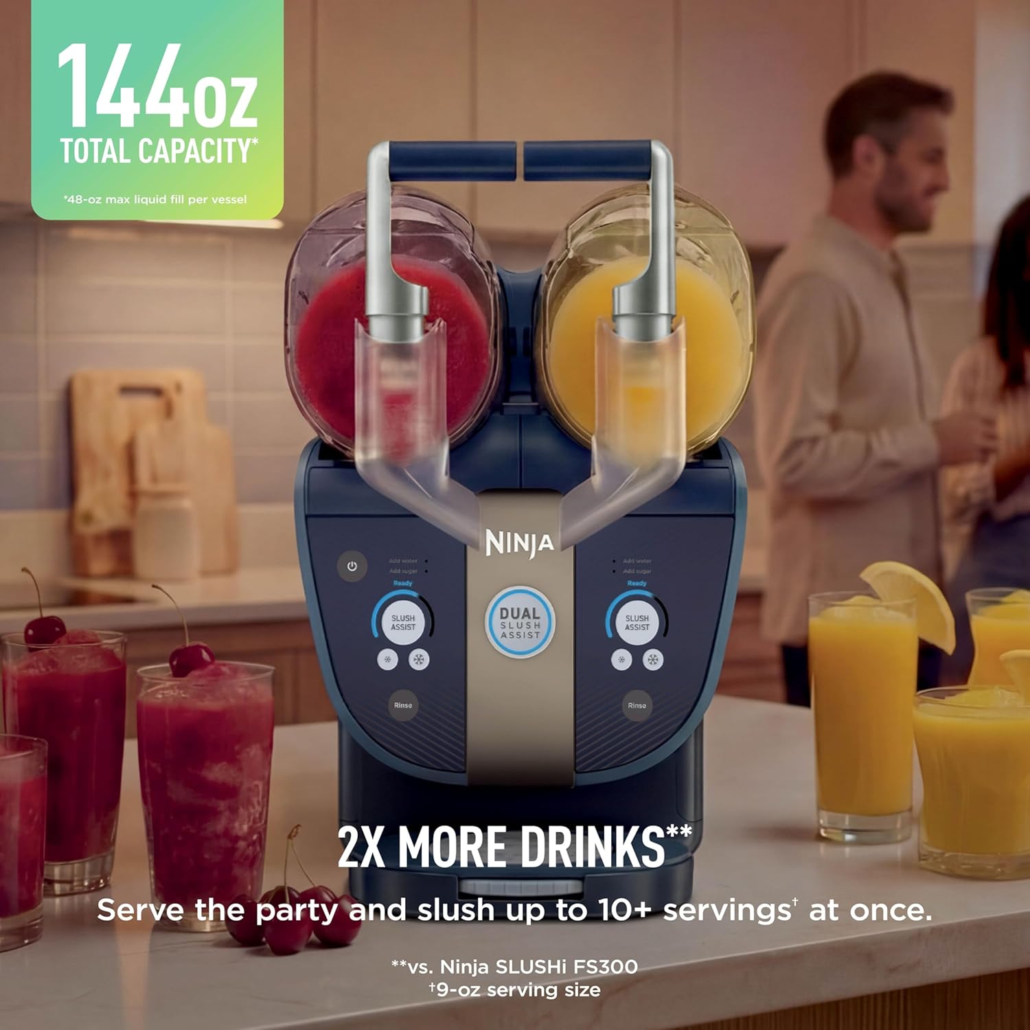 Ninja SLUSHi Twist Smart Frozen Drink Maker with Dual SlushAssist | Dual Barrel for 2 Flavors at Once | 144 oz |14 Temperature Controls, Frozen Cocktails, Margaritas, Slushies & More | Blue | FS701BL