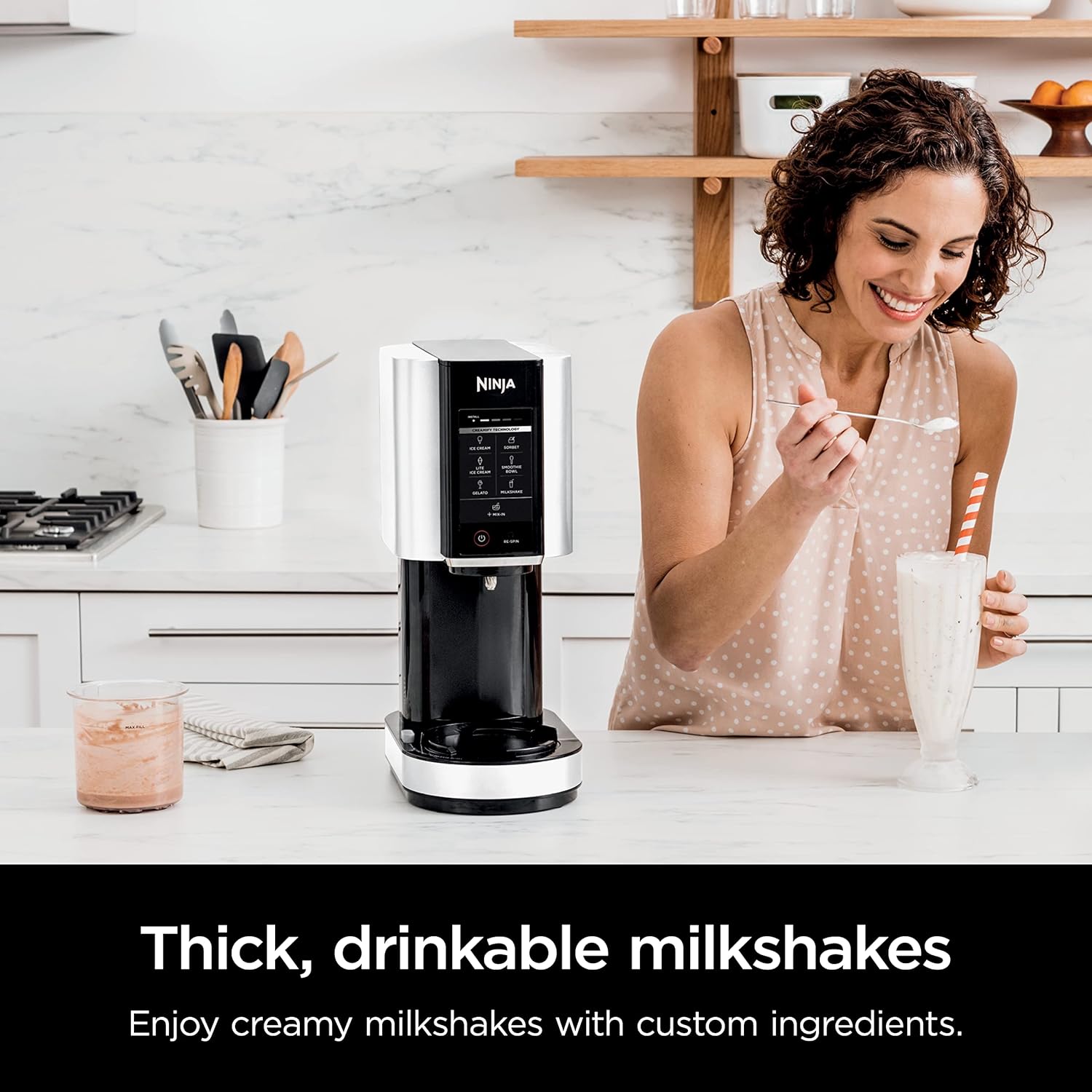 Ninja CREAMi Ice Cream Maker, 7 One-Touch Programs, with (2) Pint Containers & Lids, Compact Size, White (NC301WHBBB)