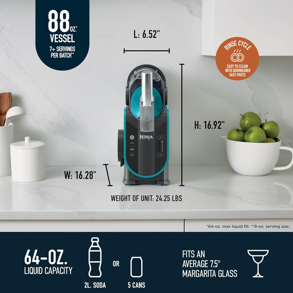 Ninja SLUSHi Professional Frozen Drink Maker with RapidChill Technology, 88 oz. Frozen Drink & Slushie Machine, 2 Preset Programs, Frozen Margaritas, and More, Premium Accents, Teal, FS299