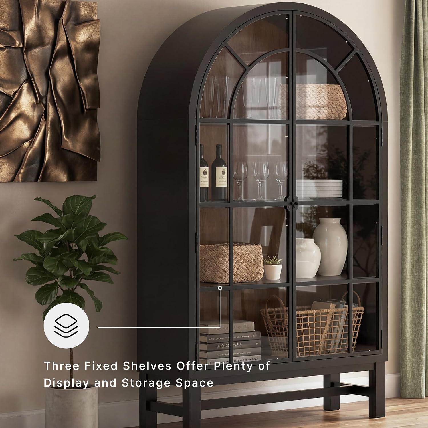 Signature Design by Ashley Chadworth Classic Display Cabinet with Anti-Tipping, Brown & Black