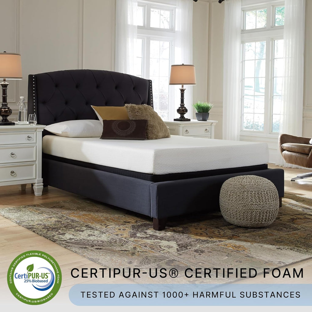 Signature Design by Ashley King Size Chime 8 Inch Medium Firm Gel Memory Foam Mattress with Green Tea & Charcoal Extract, Fiberglass-Free, Mattress In A Box